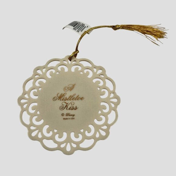 Walt Disney World Ornament A Mistletoe Kiss White Gold Trim Minnie Mickey NWT - Picture 5 of 10